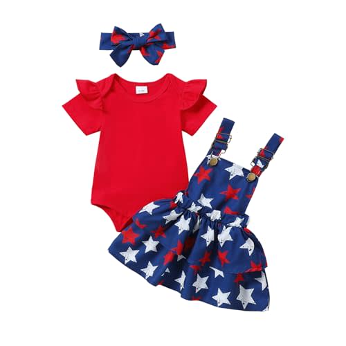 Doisbetthsay Baby Girl Outfits Ruffle Sleeve Knit Ribbed Romper Suspender Skirt Headband Baby Dress Infant Girl Clothes