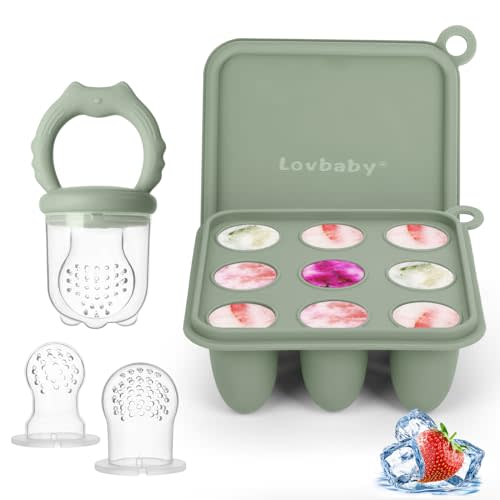 Baby Fruit Food Feeder & Breastmilk Popsicle Molds, Silicone Baby Food Freezer Tray for Cooling Teething Relief, Baby Food Feeder for Safe Infant Self Feeding, includes 3 Extra Food Pacifier