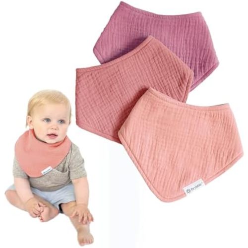 Waterproof Muslin Bandana Baby Bibs - 100% Organic Cotton Exterior - Ultra Absorbent 4 Layers for Drooling & Teething