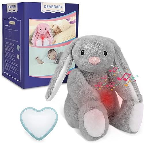 DEARBABY Baby Soother Cry Activated Sensor Toys,Heartbeat Bunny for Babies,Plush Stuffed Animal for Newborn Infants,Baby Toy Vibrating with Mom’s Heartbeat, for Girls and Boys
