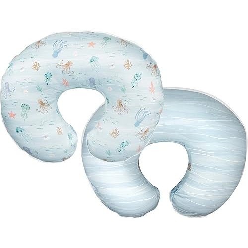 Boppy Nursing Pillow Original Support, Blue Ocean, Ergonomic Nursing Essentials for Bottle and Breastfeeding, Firm Fiber Fill, with Removable Nursing Pillow Cover, Machine Washable