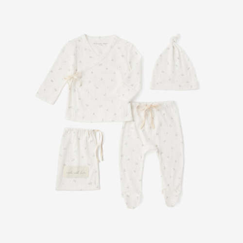 White Floral Organic Cotton Pointelle Layette 2 Pc Gift Set
