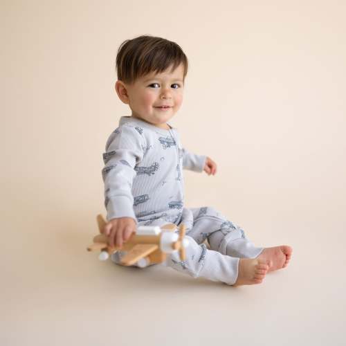 Organic 2-Way Zip Romper - Airplanes