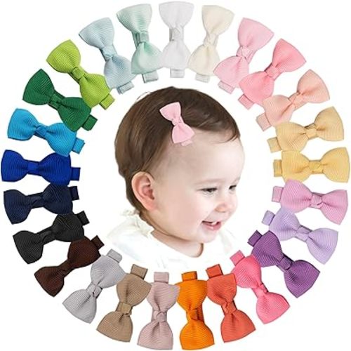 CÉLLOT Baby Girls Hair Clips 25PCS Fully Lined Tiny 2" Hair Bows Alligator Clips for Infants Toddlers