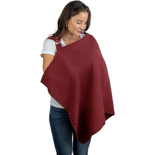 Muslin Nursing Cover for Baby Breastfeeding, Soft & Breathable Cotton Breastfeeding Cover for Mom with Rigid Hoop for Mother Nursing Apron by Comfy Cubs (Wine)