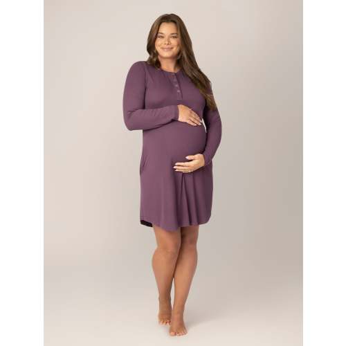Riley Ribbed Bamboo Maternity & Nursing Nightgown | Burgundy Plum - Kindred Bravely