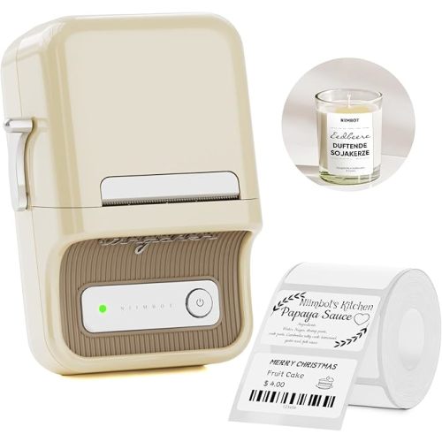 NIIMBOT B21 Label Maker, Thermal Label Printer, Portable Inkless Label Makers for Home/Office/Business, with 1 Pack 50x30mm White Label, Compatible with iOS & Android, (White)