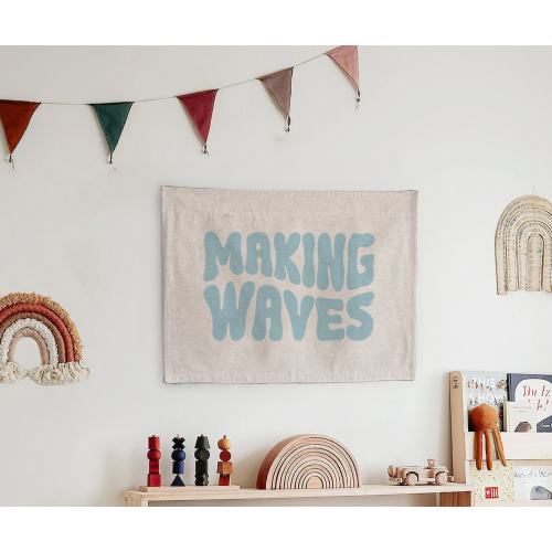 Making Waves Tapestry, Woven Wall Hanging for Nursery, Kids Playroom or Bedroom Decor, Coastal Vibes Banner Sign, Gift for a boy or girl