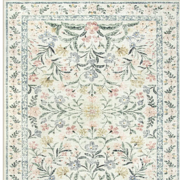 Washable Floral Area Rugs Boho Large Rugs Non-Slip for Bedroom Soft Rubber Backed Carpet