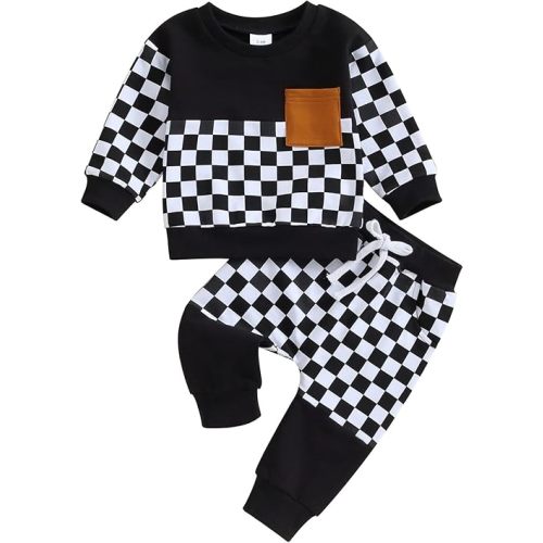 Toddler Baby Boy Outfits Long Sleeve Pocket Pull On Sweatshirt Solid Pants Infant Fall Winter Clothes Set
