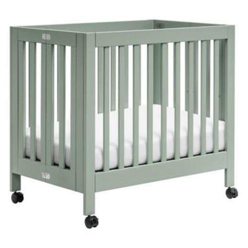 Babyletto Origami Mini Portable Folding Crib with Wheels - Light Sage