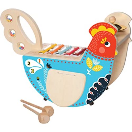 Manhattan Toy Musical Chicken Wooden Instrument for Toddlers with Xylophone, Drumsticks, Cymbal and Maraca,Blue