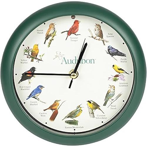 Mark Feldstein, Audubon Singing Bird Clock, 8 Inch, Green