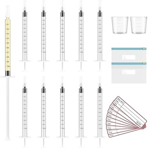 20 Sets 1ml Colostrum Collector with Caps, Colostrum Collection Kit Includes 20pcs Sterile Colostrum Syringes, 2 Measuring Cup, 2 Storage Bags, 20 Labels (Breast Milk Syringe without Needle)