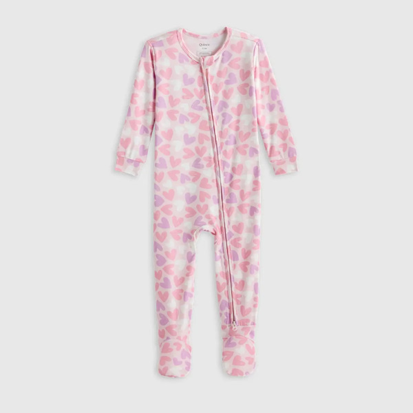 Bamboo Footie Pajama - Baby in Lavender Hearts 9-12 months