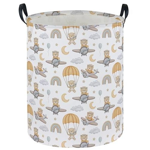Kids Laundry Hamper,Animal Laundry Basket Collapsible Bear Storage Baskets for Home Decor,Office,Home Organizer,(Airplane Bear
