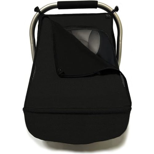 3-in-1 Car-Seat Canopy Cover - Protective Carseat Sun Shade Canopy with Privacy Shade Canopies Covers for Boys Girls,Inner Bug Nets for Newborn Infant Protect Baby from Mosquito & Insect (Black)