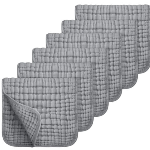 Looxii Muslin Burp Cloths 100% Cotton Muslin Cloths Large 20''x10'' Extra Soft and Absorbent 6 Pack Baby Burping Cloth for Boys and Girls (Grey)