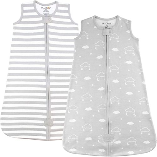 Baby Wearable Blanket 0.5 TOG, Organic Cotton Sleeping Sack, Baby Sleep Bag with 2-Way Zipper, Lightweight and Breathable Sleeping Bag, Stripe/Clouds, Small (0-6 Months)