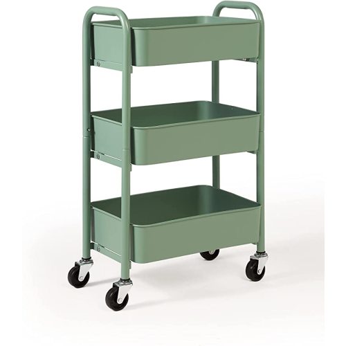 SunnyPoint 3-Tier Delicate Compact Rolling Metal Storage Organizer - Mobile Utility Cart Kitchen/Under Desk Cart with Caster Wheels (Turq, Compact (15.5" X 26.8" X 10.27"))