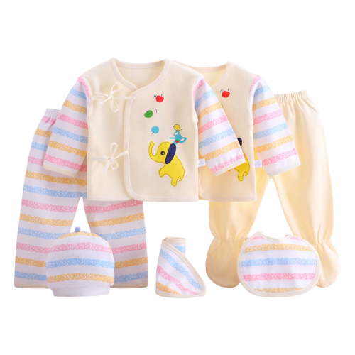 Zanarzt Layette Set Unisex Layette Gift Set for Baby Girl and Boy 7 Piece Tops+Pants+Bellyband+Bib+Hat Cotton Must Haves and Accessories Yellow,0-3 Months