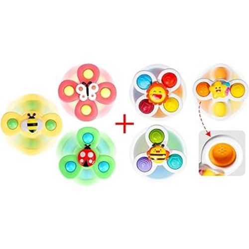 6 PCS Suction Cup Spinner Toys(3 Farm+3 Star) for Infant and Toddlers