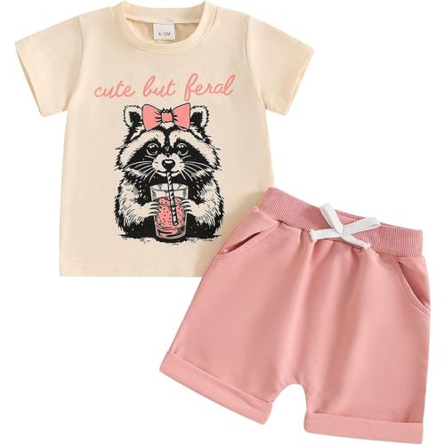 Sejardin Baby Girl Summer Outfit Infant Letter Print Short Sleeve T Shirt Tops and Stretch Shorts 6 12 18 24M 2T Girl Clothes