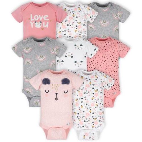 Gerber Baby Girls' Short Sleeve Onesies Bodysuits, 8-pack, Bear, 3-6 Months