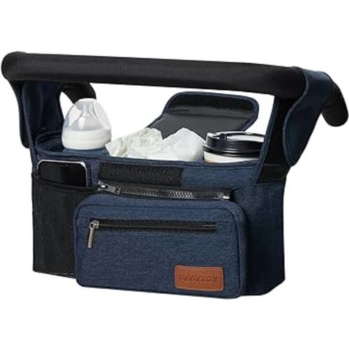 Momcozy Universal Baby Stroller Organizer, 2 Insulated Cup Holder, Detachable Zippered Pocket, Adjustable Shoulder Strap, Large capacity for baby essentials, Compact Design Fits Any Strollers
