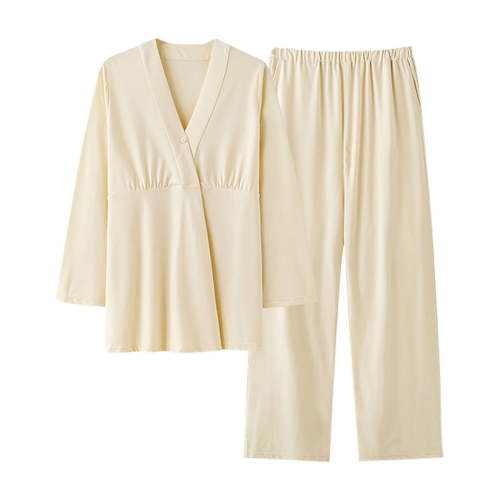 Zkozptok Women's Maternity Nursing Pajamas Set Cotton Long Sleeve Tops with Padded & Pants Sleepwear Sets 2 Piece