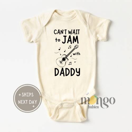 Can&#39;t Wait to Jam with Daddy Guitar Baby Onesies® Brand Cute Baby Shower Gift Music Band Member Baby Clothes Music Baby Future Musician Tee
