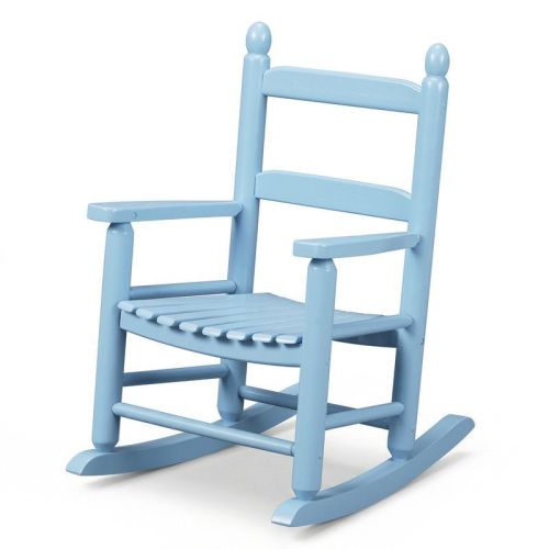 Karl Home 16 in. Kids Classic Solid Poplar Wood Rocking Chair in Blue, Egg-Shaped Seat for Ages 2–5