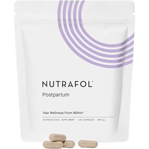Nutrafol Postpartum Hair Growth Supplements, Clinically Tested for Visibly Thicker Hair and Less Shedding, Breastfeeding-Friendly - 1 Month Supply, 1 Refill Pouch