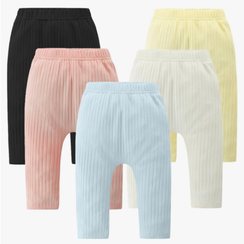 Fullfamous Baby and Toddler Girl's 5 Pack Cotton Ribbed Pull On Pants Leggings 0-4 Years