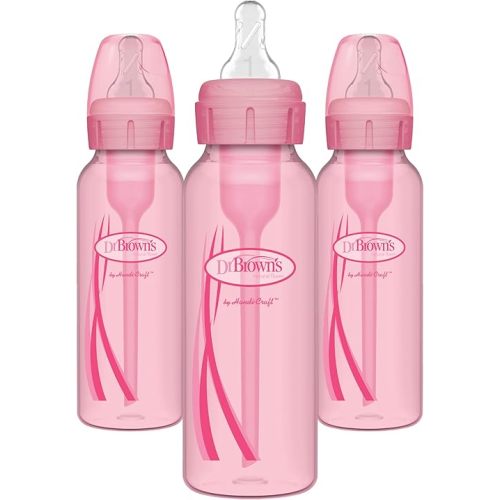Dr. Brown’s Natural Flow® Anti-Colic Options+™ Narrow Baby Bottles 8 oz/250 mL, with Level 1 Slow Flow Nipple, 3 Pack, 0m+ Pink