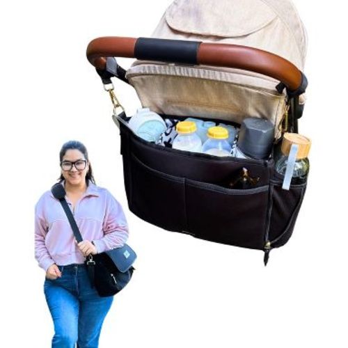 Sarah Wells Deluxe Stroller Caddy Organizer – Insulated, Machine-Washable with Crossbody Strap, Storage Pockets & Luggage Sleeve Black