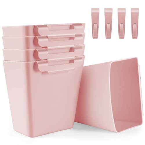 LEZIOA 5 Pack Hanging Cup Holders, Multipurpose Rolling Cart Accessories Utility Cart Accessories For Art Craft Supplies, Space Saving Hanging Storage Basket Pencil Holder Makeup Organizers (Pink)