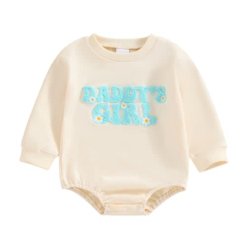 Multitrust Toddler Baby Girl Clothes Embroidery Daddy's Girl Sweatshirt Romper Oversized Bodysuit Onesie Baby Girls Outfit
