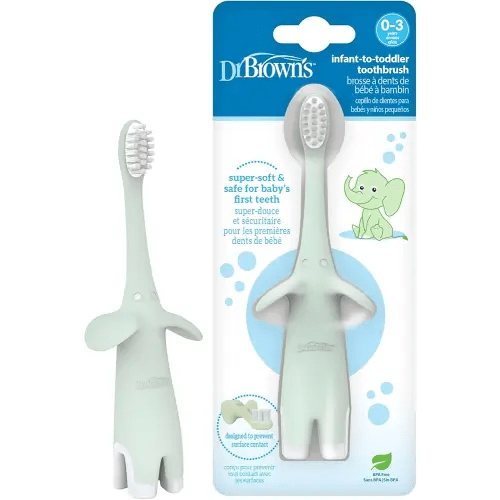 Dr. Brown's Infant-to-Toddler Toothbrush, Soft and Safe Baby Training Brush, Elephant, Mint, 0-3 years (Styles May Vary)