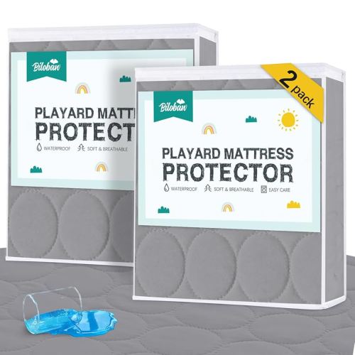 Pack and Play Mattress Protector Sheets Waterproof 2 Pack, Quilted Pack and Play Mattress Pad Cover Fitted Fits for Graco Pack n Play Playard Mattress/Playpen Mattress, Grey, 39" x 27"