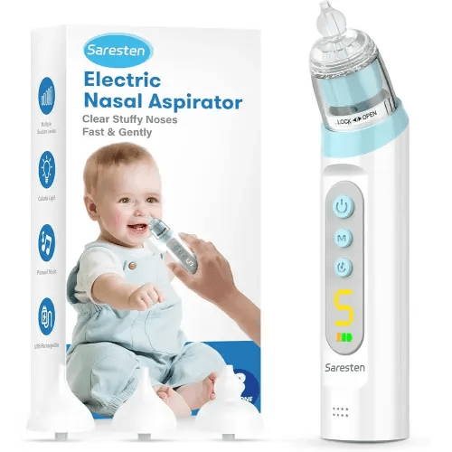 Nasal Aspirator for Baby,Rechargeable Nose Sucker for Baby,Baby Nasal Aspirator with 3 Silicone Tips,Adjustable Suction ,Waterproof Booger Sucker for Baby with Music and Light Function,Blue