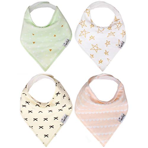 Copper Pearl Baby Bandana Bibs - 4 Pack Soft Cotton Baby Bibs for Drooling and Teething, Absorbent Drool Bibs for Baby Girl, Adjustable to Fit Newborns to Toddlers, Tons of Styles (Paris Set)