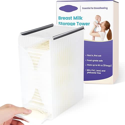 Freeze Organizer and Tower for Breastmilk Storage Bags, First-in First-Out Container Storing System with Quick-Freeze Tray to Freezing Breastmilk, Reusable and Breastfeeding Essentials