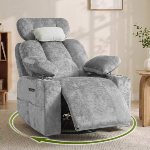 Rebrilliant Power Swivel Glider Recliner Chair with Flip-Up Armrests | Wayfair