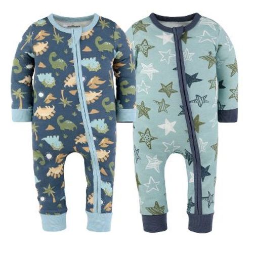 The Peanutshell Dino Star Cotton Footless Pajamas for Boys, 9-12 Months, 2 Pack
