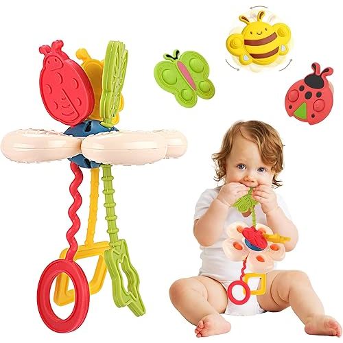 Baby Sensory Montessori Toys with 3PCS Suction Cup Spinner Toys for 6-12-18 Months Silicone Teething baby toy Car Seat Airplane Travel Toddler Boy &Girl Toddler Easter Basket Stuffers Birthday Gift