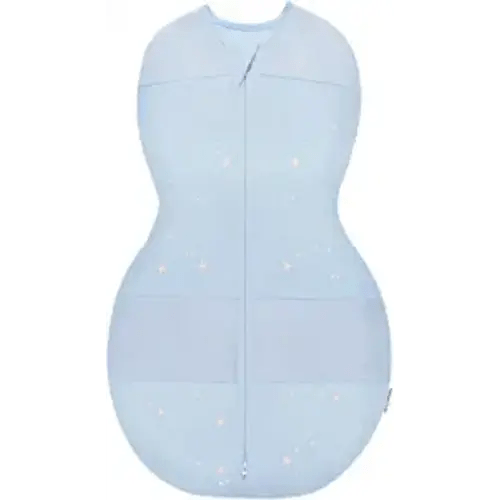 Happiest Baby Sleepea 5-Second Swaddle - 100% Organic Cotton Baby Swaddle Blanket - Doctor Designed Promotes Healthy Hip Development (Sky Blue Stars, Small)