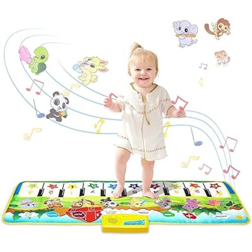M SANMERSEN Piano Mat, 39.5" X 14" Musical Mat 8 Instrument Sounds Piano Mat for Toddlers Touch Play Dancing Mat Toy for 1 2 3 Year Old Girls Boys Gifts