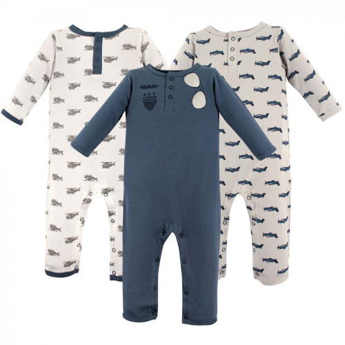 Hudson Baby Infant Boy Cotton Coveralls 3pk, Wingman, 3-6 Months