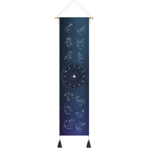 Hanging Poster Canvas Wall Art Banner 12 Constellation Stars, Zodiac Tapestry Astrology Tapestry symbols for Wall Decor Wall Hanging Tapestry Decoration For Home,Office,Room (13''x 56''/33x142cm)